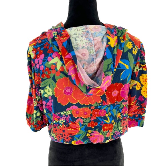Sorella Floral Cropped Hooded Short Sleeve Boho Blouse Size Large - Picture 8 of 16